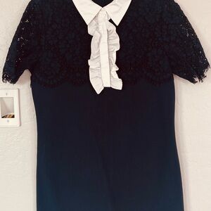 Chic Black Lace Mini Dress with White Ruffle